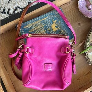 Dooney & Bourke Magenta Pink Leather Mini Shoulder Bag with Tassel Accent Purse